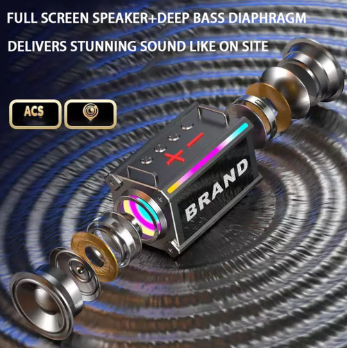 Glowlight Speaker, with a large battery providing all-day power, allowing you to enjoy music outdoors without worry. Serial ring stereo + full-range speaker, the sound quality is comparable to a home concert, the dazzling glow flows with the rhythm, instantly creating an atmosphere for camping or parties. Compact and portable, it can be carried in a bag and taken anywhere, becoming an exclusive live performance wherever you go!