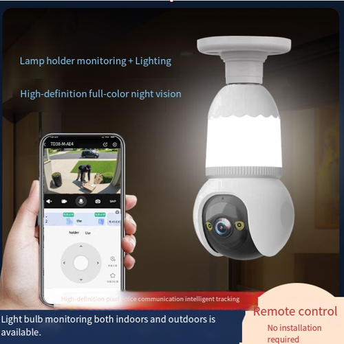 Panoramic 360° ultra-high-definition bulb camera, the lamp holder is ready to install without wiring. 360° panoramic view + full-color night vision with no blind spots. You can remotely view it with your phone and have two-way voice communication. It is both a lighting bulb and a security eye. Choose it for home or business security.