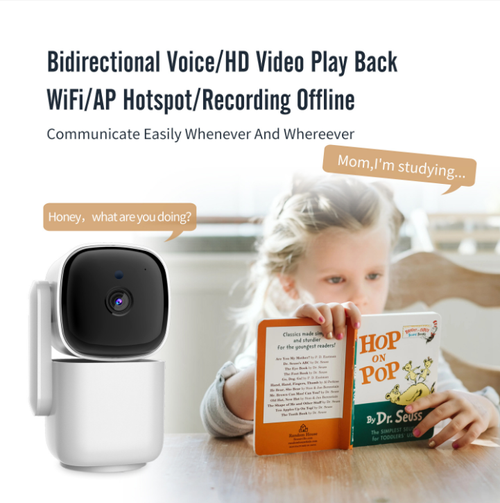 360-degree pan-tilt motion tracking intelligent monitoring, enhanced infrared night vision up to 30 meters, 360-degree panoramic tracking of moving objects. IP45 level waterproof and dustproof, two-way voice + offline recording, 2000,000 high-definition pixels. All-in-one home and outdoor security solution, one-click to ensure complete safety without any blind spots.