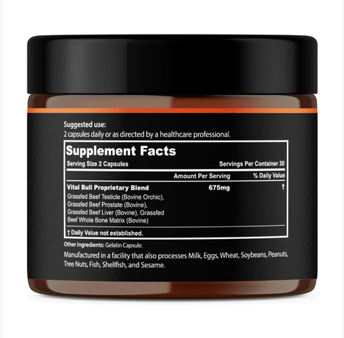 Vital Cow Liver Capsules, 1 bottle (120 bags), 100% extracted from the organs of grass-fed cows, without hormones or fillers. It can increase testosterone levels, enhance energy, improve fatigue, and improve physical endurance and work performance. Visible effects can be seen after 60 days. Recharge your body with natural nutrition and stop struggling! Don't bear the burden alone, rely on nutrition to regain your strength...