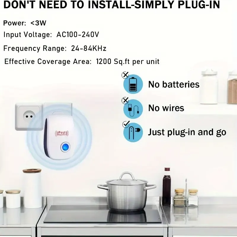 Sonic Technology Pest Repellent - Effectively controls indoor pests in homes, kitchens, offices, hotels and warehouses - repels mosquitoes and rats