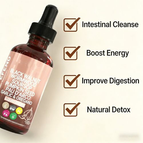 PARA DEFEND Complete Parasite Detox Drops: Composed of ingredients such as black walnut, mugwort, acai berry, pumpkin seed, guarana fruit, garlic, and oregano, it helps eliminate parasites in the intestines, relieve gastrointestinal discomfort, improve sleep quality, enhance physical vitality, and reduce stress and anxiety. Order today and you will receive 2 bottles of black walnut seed parasite-killing drops. The daily price is as low as $0.87.