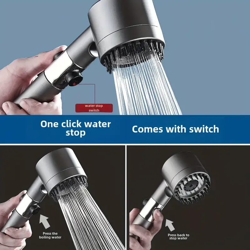 High-pressure filtered shower head with handheld showerhead - 3 spray modes, stainless steel hose and wall mount