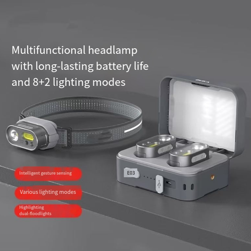 This MH1 smart headlamp: Activates by waving your hand. Gesture sensing. 8+2 lighting modes suitable for all scenarios. The charging case transforms into a camp light. Long battery life + IPX4 waterproofing. Lightweight and comfortable without weighing your head down. Suitable for camping, night running, vehicle repair, and emergencies. Say goodbye to panic in the dark. Control the night with a small device.