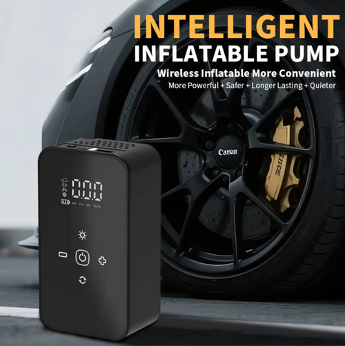 This mini car-mounted wireless inflation pump features a digital display and lighting. It can preset tire pressure and automatically stops when it reaches the target value. It comes with multiple air nozzles, which can be used for inflating tires, balls, etc. It is equipped with a charging cable and a storage bag. It is small and portable, suitable for emergency tire inflation during travel. It adds convenience to your journey.