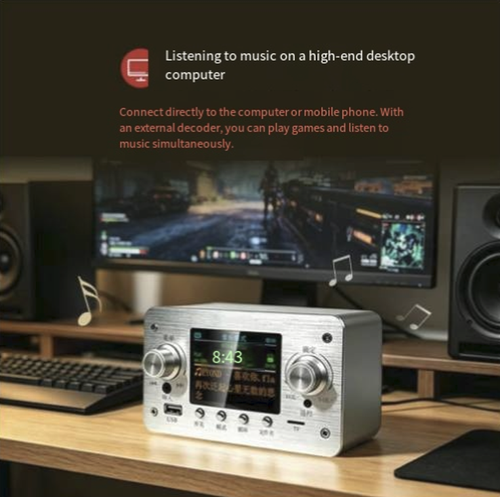 A high-end lossless music player with an aluminum body featuring excellent texture. The color screen can display lyrics and track names, supports decoding of various lossless formats, and has a delicate and clear sound quality. It has dual inputs via USB and TF card, adjustable multiple playback modes, and can be controlled by a knob and remote control. It can be connected to an audio system and is very suitable for home listening.