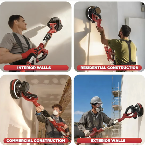 This foldable wall grinding machine is equipped with LED lighting and self-suction dust collection function. During the grinding process, it effectively collects the plaster dust, eliminating dust and being more environmentally friendly. The foldable long rod is suitable for both high and low walls, ensuring uniform sandpaper grinding. It is easy to operate and is a practical tool for home decoration wall renovation.