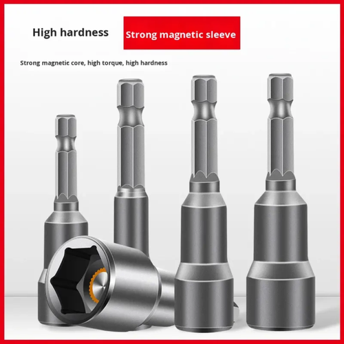 Strong magnetic sleeve, hardware operation adhesive magic tool, made of chromium-vanadium steel, with high hardness and excellent wear resistance. It is equipped with a permanent strong magnet, which can firmly attach screws and other parts. It is compatible with various tools such as lithium battery drills and hand drills, doubling the efficiency of hardware operations, making them both effortless and worry-free.