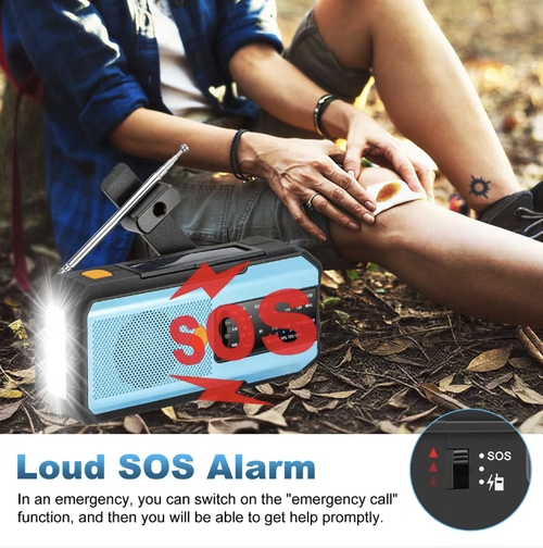 This portable hand-crank solar emergency radio features all-band radio reception + NOAA weather alerts, hand-crank solar Type-C multi-mode power generation, and can be used as a mobile power source. It comes with dual lights for illumination + SOS alarm, is waterproof and portable, and is an all-in-one emergency equipment for outdoor camping, disaster preparedness, and wilderness survival. It never loses power and is safe to carry.