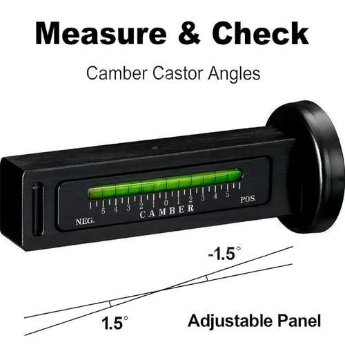 Automobile four-wheel alignment magnetic level instrument, with strong magnetic attraction for easy installation, featuring two bubbles and precise scale reading for clarity. It has low error. Suitable for adjusting camber angle and suspension modification. It is sturdy, durable and portable, serving as a practical auxiliary tool for auto repair and modification enthusiasts. It is a great helper for improving the efficiency and accuracy of four-wheel alignment.