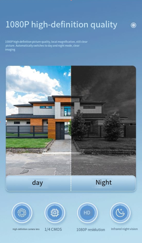 Solar-powered wireless surveillance camera: Secure your place even without electricity or internet connection. Day and night full-color images, IP66 waterproof. Suitable for farms, villas, construction sites. With motion detection alarm and two-way communication, it is your intelligent sentinel for comprehensive security.