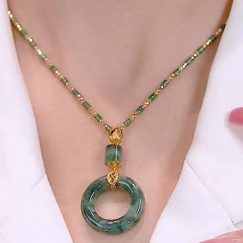 Order today and you will receive the Peace Charm + 2 pieces of Lucky Flower Jade Green Crystal Necklace, Transparent Green Crystal Fine Bead Chain, Chinese-style Atmosphere Lockbone Chain, which makes your skin glow and doesn't tighten your neck. Suitable for both work and casual occasions as a gift. It symbolizes peace and completeness. Engraved Petal Dazzling Design. A delicate accessory for daily wear.