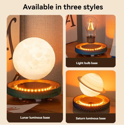 The magnetic levitation technology enables the moonlight ball to float freely without a support and rotate on its own. 3D printing is used to reproduce the texture of the moon. Three color temperatures can be switched by touch. The base's light strip creates a romantic atmosphere. It is not only a great decorative item for the desktop but also a romantic gift that lights up daily life. Let magic illuminate your daily life.
