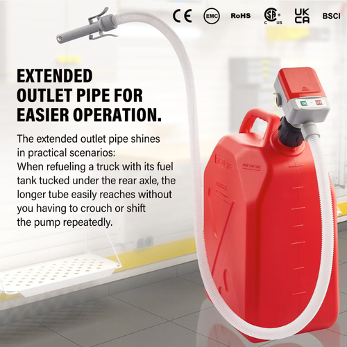 Powered by 4 AA batteries, with a pumping speed of 2.8 GPM. It is compatible with various liquids including gasoline and diesel. It has leak-proof function and automatic stop pump feature. The extended oil pipe is suitable for trucks and other equipment. It eliminates the need to lift the bucket and avoids leakage. It can be used by vehicle owners, farmers, and logistics personnel. It saves effort with a one-click oil transfer function and easily replaces manual operations.