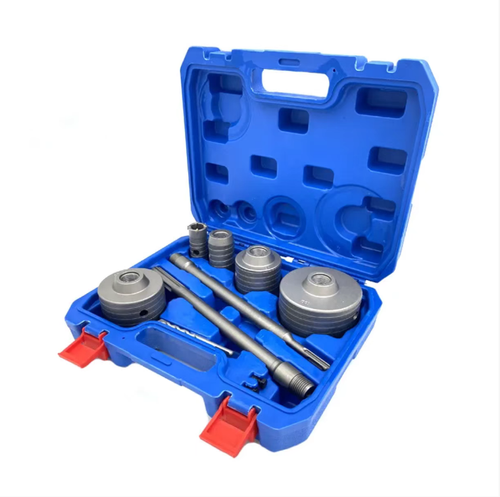 9-piece wall hole drilling bit set, equipped with various-sized hole heads, extension rods and positioning drills. It is stored in a portable toolbox and is suitable for drilling holes in brick walls and cement walls. It is used for drilling holes for air conditioners and pipelines. When used with an electric hammer, avoid hitting the steel bars in the wall. After use, clean up the debris and store it dry.