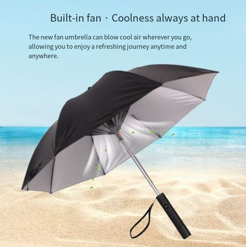 This umbrella has black rubber coating to block ultraviolet rays, and the frame houses a fan to blow away the heat. It has a 2600mAh battery that can charge your phone. It is a dual-purpose umbrella that can be folded and has two wind force settings. It comes in multiple colors such as pink, yellow and blue. It is convenient to carry in your bag for commuting or shopping, allowing you to enjoy the outdoors in summer without being sweltered by the sun.