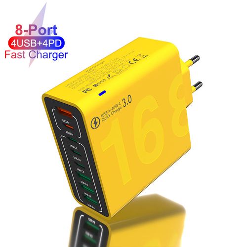 8-Port Fast Wall Charger 4USB-A +4PD QC3.0 Multi Port Charging Adapter, 8 Devices Simultaneous Charging, EU Plug Travel Power Adapter for iPhone Samsung Android Phone Tablet Nigeria