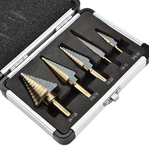 5Pcs Step Drill Bit Set Titanium Coated High Speed Steel Unibit Drill Bits, Multiple Hole Sizes Cone Drill Kit with Aluminum Storage Case for Metal Wood Plastic Drilling Nigeria