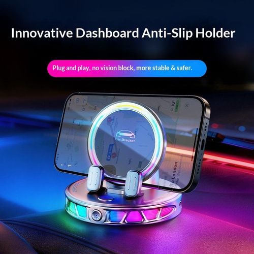 Ambient Light Car Phone Holder, Auto Clamping Universal Dashboard Car Phone Bracket with Colorful LED Light for Nigerian Vehicle Interior