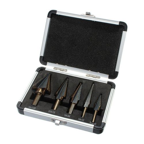 5Pcs Step Drill Bit Set Titanium Coated High Speed Steel Unibit Drill Bits, Multiple Hole Sizes Cone Drill Kit with Aluminum Storage Case for Metal Wood Plastic Drilling Nigeria