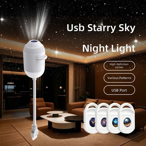 USB Starry Sky Night Light Projector, Rotatable Flexible Star Sky Projection Lamp with Replaceable Film Cards for Bedroom Home Decor and inside car
