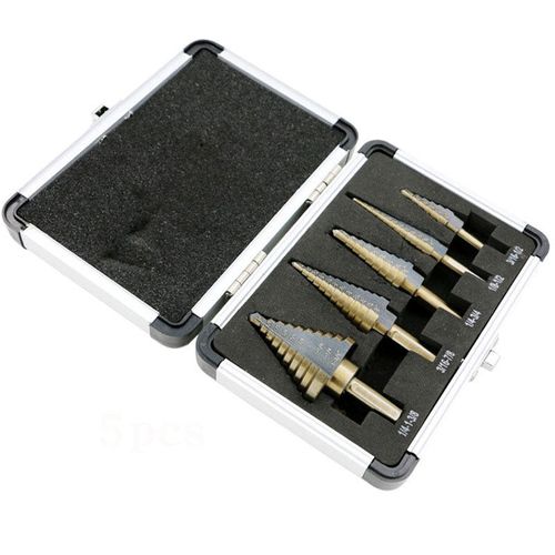 5Pcs Step Drill Bit Set Titanium Coated High Speed Steel Unibit Drill Bits, Multiple Hole Sizes Cone Drill Kit with Aluminum Storage Case for Metal Wood Plastic Drilling Nigeria