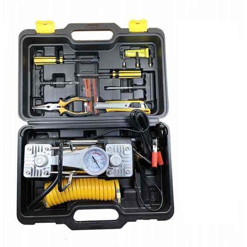 12V Heavy Duty Dual Cylinder Car Tyre Inflator, Mechanical Gauge Air Compressor Pump with LED Light, Complete Tire Repair Tool Kit in Storage Case for Nigeria Cars & SUV