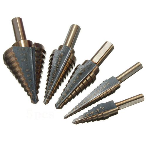 5Pcs Step Drill Bit Set Titanium Coated High Speed Steel Unibit Drill Bits, Multiple Hole Sizes Cone Drill Kit with Aluminum Storage Case for Metal Wood Plastic Drilling Nigeria