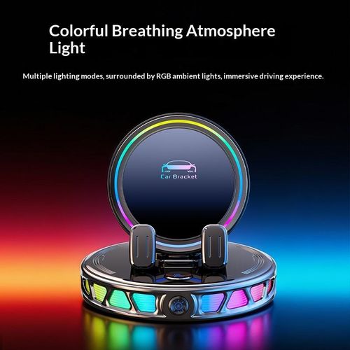 Ambient Light Car Phone Holder, Auto Clamping Universal Dashboard Car Phone Bracket with Colorful LED Light for Nigerian Vehicle Interior