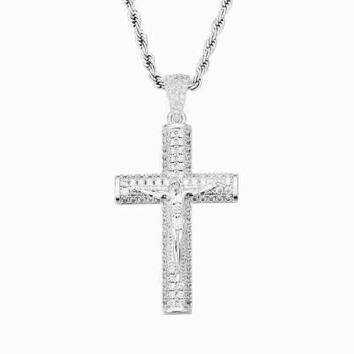 18K Gold Plated Iced Out Crucifix Necklace, Jesus Christ Cross Pendant with Miami Cuban Link Chain, Hip Hop Bling Religious Jewelry for Men in Nigeria