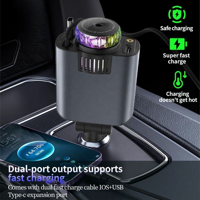 D1 Car Cell Phone Charger 120W A5 in 1 Starlight Air Freshener Retractable Car Charger PD 30W Starry Night Quick Charger