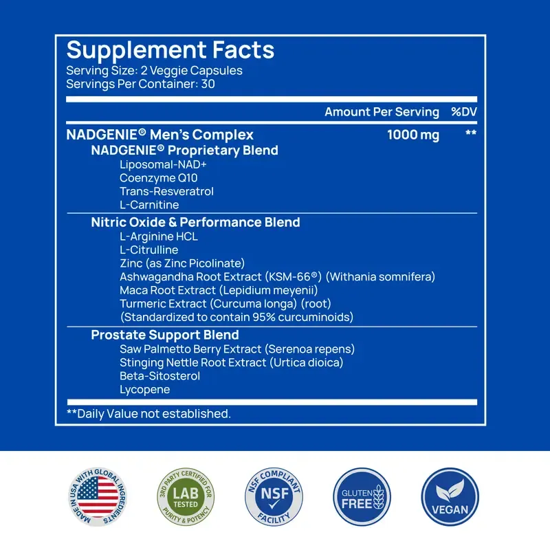 Selerb NAD+ Supplement for Men – With Liposomal-NAD+,CoQ10, L-Carnitine, L-Arginine, Maca & Ashwagandha – Energy, Circulation & Prostate Support – 60 Capsules Healthcare Fitness Edible Dietary Natural Vitamin