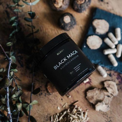 ELMNT 40x Strength Organic Black Maca Root w. Ashwagandha - High Potency Black Maca Root Capsules for Men. 100% Pure Maca Powder. Exercise support