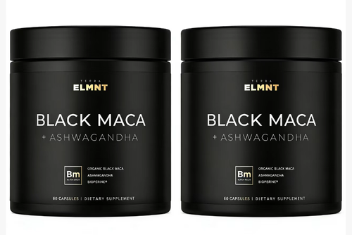 ELMNT 40x Strength Organic Black Maca Root w. Ashwagandha - High Potency Black Maca Root Capsules for Men. 100% Pure Maca Powder. Exercise support