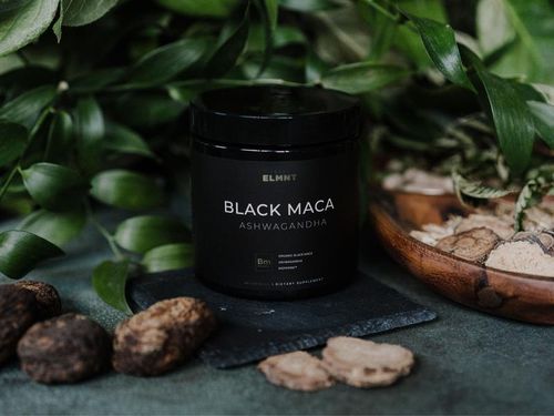 ELMNT 40x Strength Organic Black Maca Root w. Ashwagandha - High Potency Black Maca Root Capsules for Men. 100% Pure Maca Powder. Exercise support