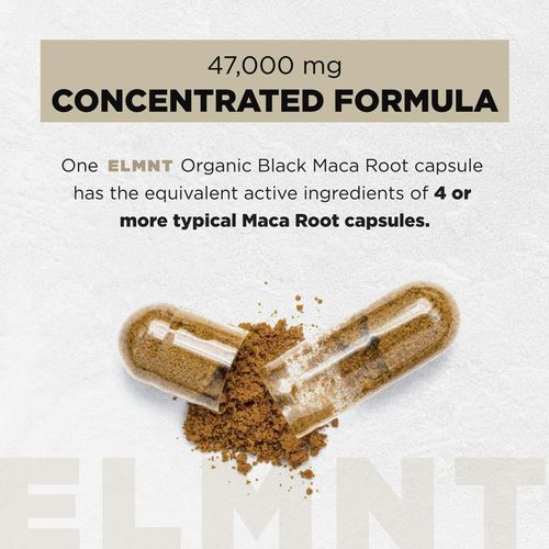 ELMNT 40x Strength Organic Black Maca Root w. Ashwagandha - High Potency Black Maca Root Capsules for Men. 100% Pure Maca Powder. Exercise support