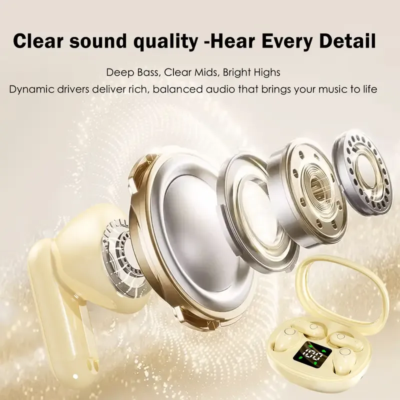 MSHUKCOE Wireless Headphones In-ear Design Noise Cancelling True Wireless Earbuds with Digital Display Bluetooth 5.4 Gaming Headset for Running Exercising Lightweight Fitness Earphones