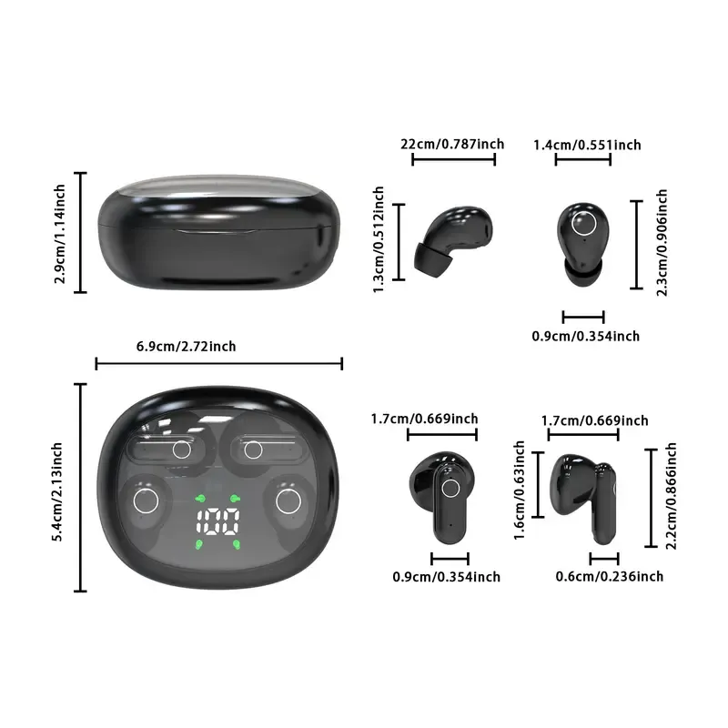 MSHUKCOE Wireless Headphones In-ear Design Noise Cancelling True Wireless Earbuds with Digital Display Bluetooth 5.4 Gaming Headset for Running Exercising Lightweight Fitness Earphones