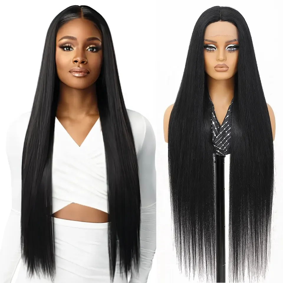 Lace front wig front real silk based wig human hair long hair long place female straight hair double pull natural black wig