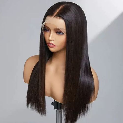 Lace front wig front real silk based wig human hair long hair long place female straight hair double pull natural black wig