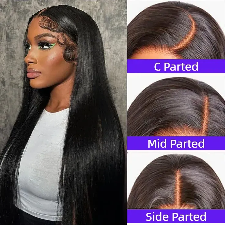 Lace front wig front real silk based wig human hair long hair long place female straight hair double pull natural black wig