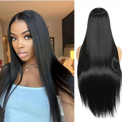 Lace front wig front real silk based wig human hair long hair long place female straight hair double pull natural black wig