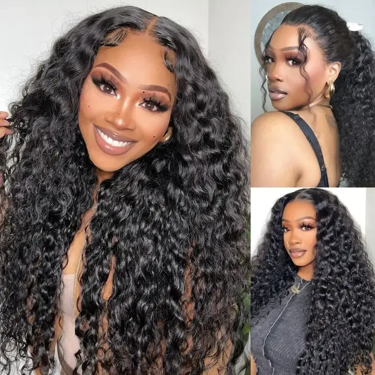 Natural Color Water Wave 100% Brazilian Virgin Human Hair 360 Lace Wigs 180% Density Natural Hairline Full Lace Frontal Wigs