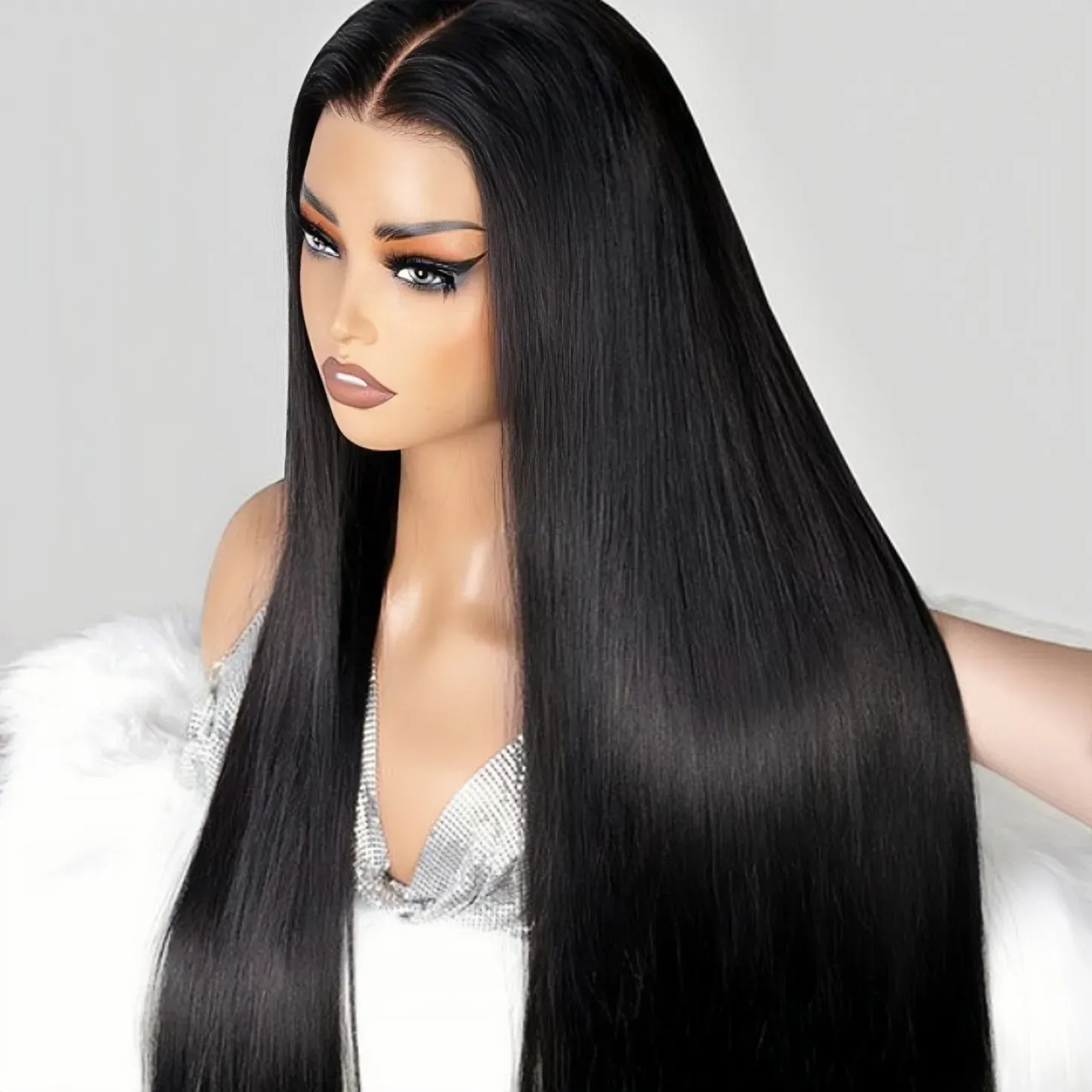 Lace front wig front real silk based wig human hair long hair long place female straight hair double pull natural black wig