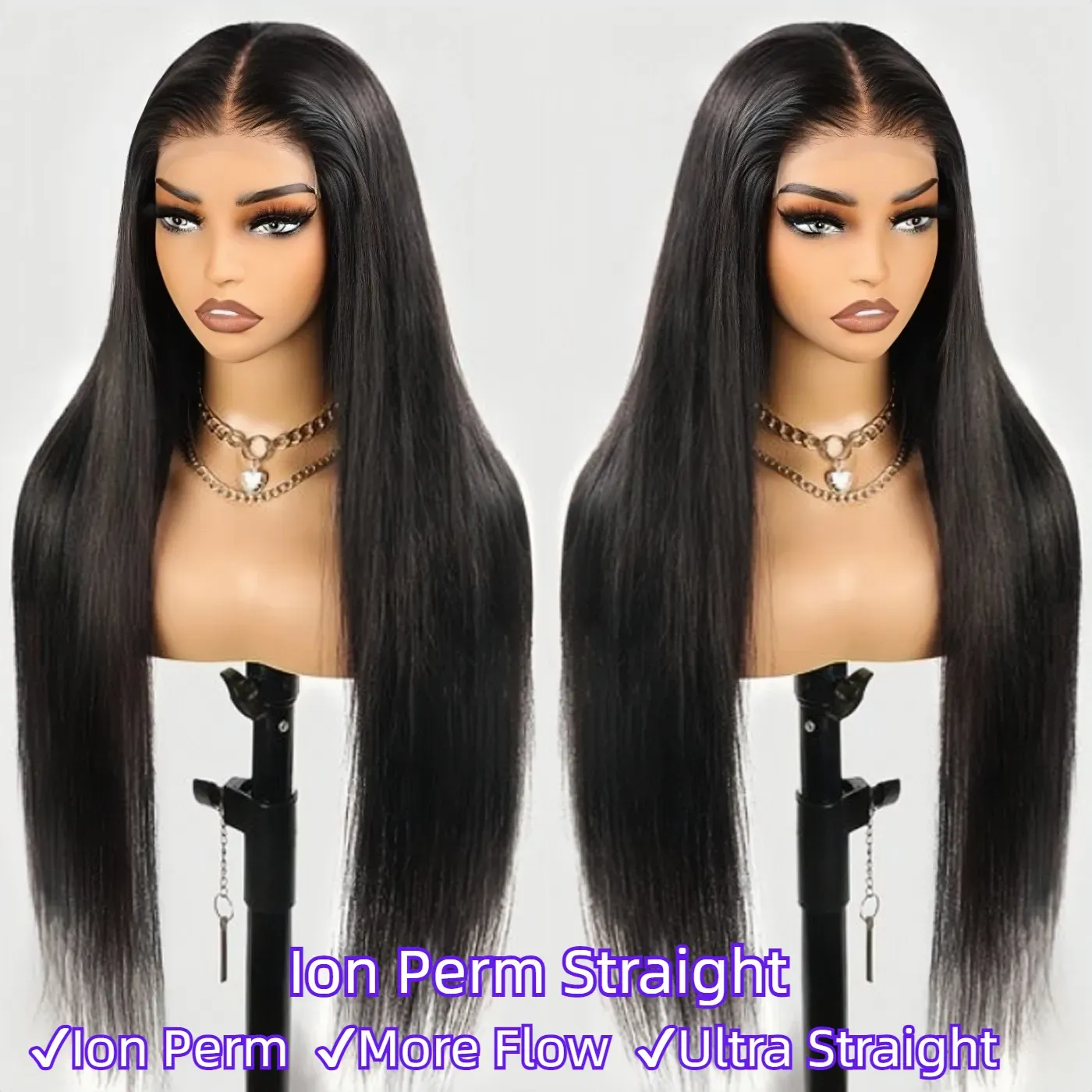 Lace front wig front real silk based wig human hair long hair long place female straight hair double pull natural black wig