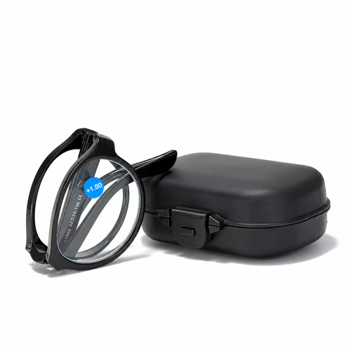 Black Folding Reading Glasses +1.00 with Case