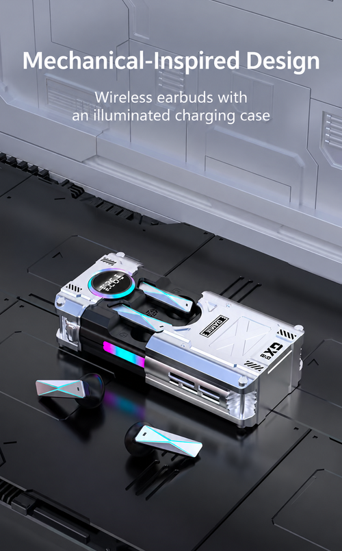 Grey True Wireless Gaming Earbuds with Sliding Charging Case