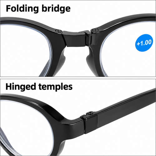Black Folding Reading Glasses +1.00 with Case