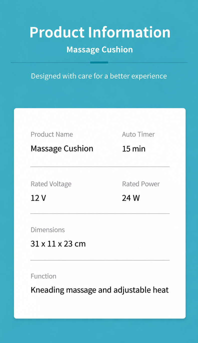 Red and Black Neck and Back Massage Cushion - Product Specifications