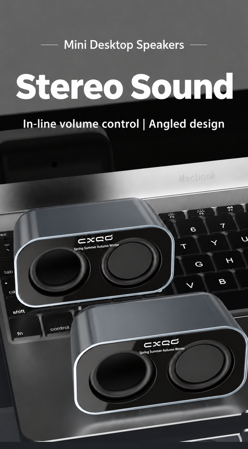 Gray Mini Desktop Stereo Speakers with USB Power and 3.5 mm Audio